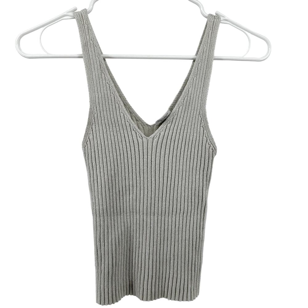 Full Tilt Essentials Tank Top Cotton Sweater Ribbed V Neck Pullover White XS